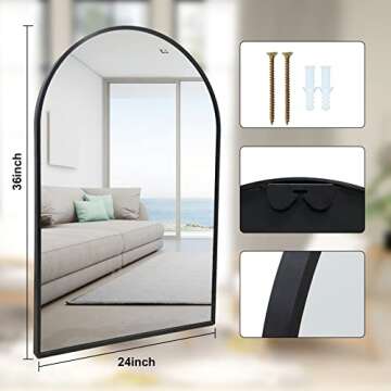 Black Arched Mirror 24x36 Inch, Arched Wall Mirror for Bathroom, Arch Bathroom Mirror with Metal Frame, Black Arch Vanity Mirror Decor for Mantel, Entryway, Bedroom, Hallway, Salon