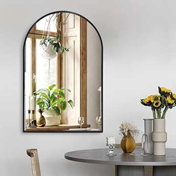 Black Arched Mirror 24x36 Inch, Arched Wall Mirror for Bathroom, Arch Bathroom Mirror with Metal Frame, Black Arch Vanity Mirror Decor for Mantel, Entryway, Bedroom, Hallway, Salon