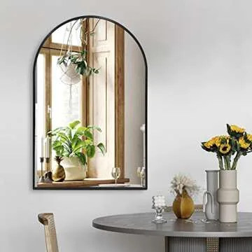 Black Arched Mirror 24x36 Inch, Arched Wall Mirror for Bathroom, Arch Bathroom Mirror with Metal Frame, Black Arch Vanity Mirror Decor for Mantel, Entryway, Bedroom, Hallway, Salon