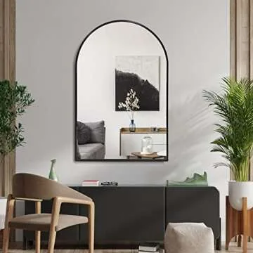 Black Arched Mirror 24x36 Inch, Arched Wall Mirror for Bathroom, Arch Bathroom Mirror with Metal Frame, Black Arch Vanity Mirror Decor for Mantel, Entryway, Bedroom, Hallway, Salon