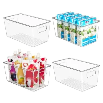 YIHONG Clear Plastic Storage Bins, 4 Pack Small Pantry Organizer Bins with Handle for Kitchen, Freez...