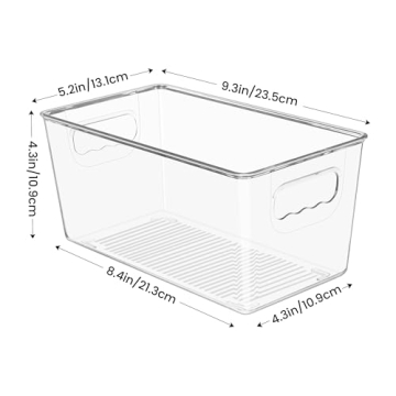 YIHONG Clear Plastic Storage Bins, 4 Pack Small Pantry Organizer Bins with Handle for Kitchen, Freezer,Cabinet,Closet Organization and Storage