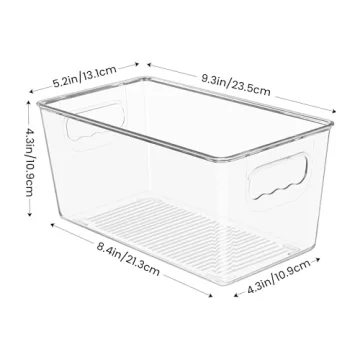 YIHONG Clear Plastic Storage Bins, 4 Pack Small Pantry Organizer Bins with Handle for Kitchen, Freezer,Cabinet,Closet Organization and Storage
