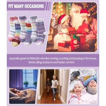 MQELONG Kids Non Slip Fuzzy Socks Girls with Grips Slipper Socks Cozy Fluffy Winter Warm Crew Gift Socks 6 Pack (6 Pairs Mix Color Stripe, 4-7 Years)