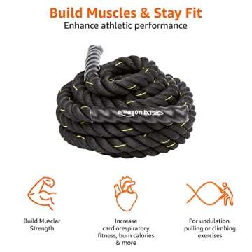 Amazon Basics Heavy Exercise Training Workout Battle Rope - 40 feet x 1.5 inches, Black
