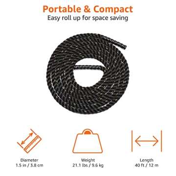 Amazon Basics Heavy Exercise Training Workout Battle Rope - 40 feet x 1.5 inches, Black