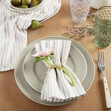 Martha Stewart Daisy Stripe Napkin Set 4-Pack, Beige/Brown, 19"x19"