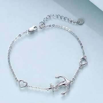 LUHE Anchor Bracelet - Sterling Silver Nautical Jewelry Gift for Women