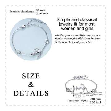 LUHE Anchor Bracelet Sterling Silver Nautical Jewelry