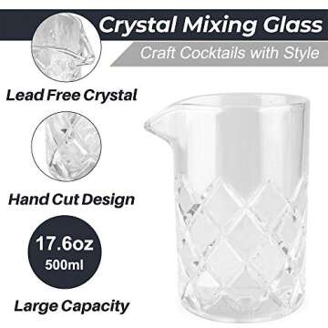Cocktail Mixing Glass Kit, SUPERSUN 9 Piece Home Bar Gift Set - Drink Mixer with 18oz 500ml Lead-Free Glass, Cocktail Strainer, Muddler, Jigger, Professional 304 Stainless Steel Bar Tools