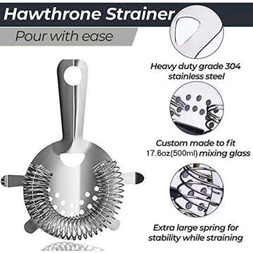 Cocktail Mixing Glass Kit, SUPERSUN 9 Piece Home Bar Gift Set - Drink Mixer with 18oz 500ml Lead-Free Glass, Cocktail Strainer, Muddler, Jigger, Professional 304 Stainless Steel Bar Tools