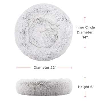FuzzBall Fluffy Luxe Pet Bed, Calming Donut Cuddler – Machine Washable, Waterproof Base, Anti-Slip...
