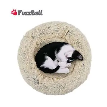 FuzzBall Fluffy Luxe Pet Bed, Calming Donut Cuddler – Machine Washable, Waterproof Base, Anti-Slip (for Small Dogs and Cats up to 25lbs)
