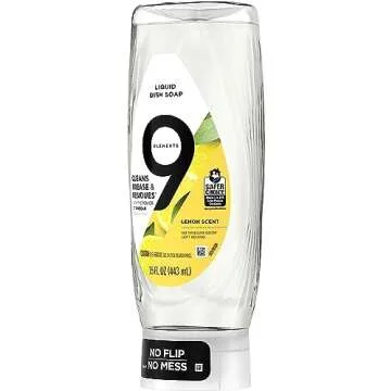 9 Elements EZ Squeeze Dish Soap, Lemon Scent, 15 oz Bottles (3 Pack)