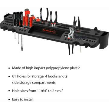 Wall Mount Tool Storage Shelf with 61 Slots & Hooks