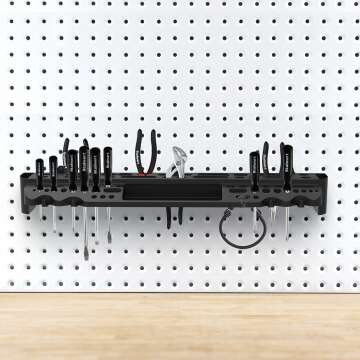 Wall Mount Tool Storage Shelf with 61 Slots & Hooks