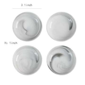 FUYU 4PCS Marble Ceramic Sauce Dish Seasoning Dish Appetizer Plates