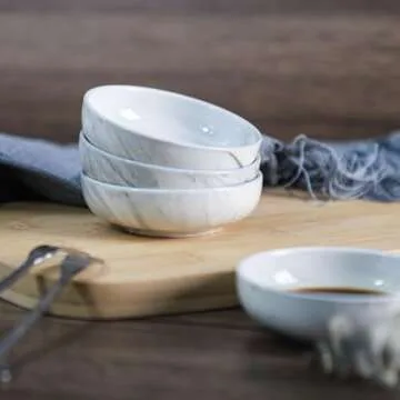 FUYU 4PCS Marble Ceramic Sauce Dish Seasoning Dish Appetizer Plates