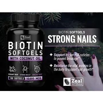 Zeal Naturals Biotin with Coconut Oil for Hair 10000mcg (180 Softgels) Biotin Supplement - Biotin Pills for Hair Skin and Nails Vitamins for Women Biotin Capsules for Men Hair Growth 6 mo Supply
