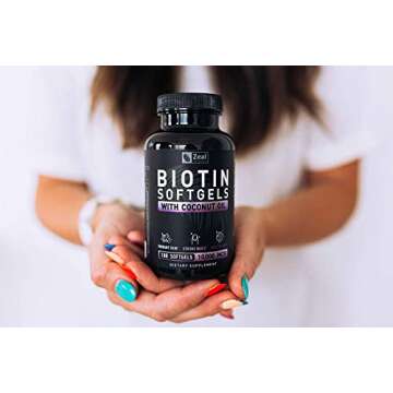 Zeal Naturals Biotin with Coconut Oil for Hair 10000mcg (180 Softgels) Biotin Supplement - Biotin Pills for Hair Skin and Nails Vitamins for Women Biotin Capsules for Men Hair Growth 6 mo Supply