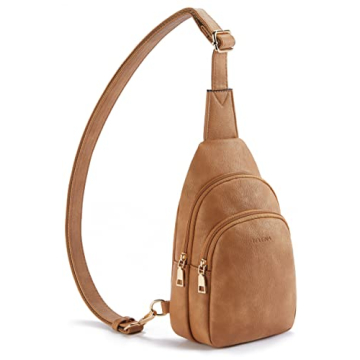 Telena Sling Bag Stylish Faux Leather Fanny Pack Crossbody Backpack Camel Brown