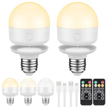 SCOPOW 2Packs E26 Rechargeable Light Bulbs with Remote Control Timer and 3 Color Temperature Magneti...
