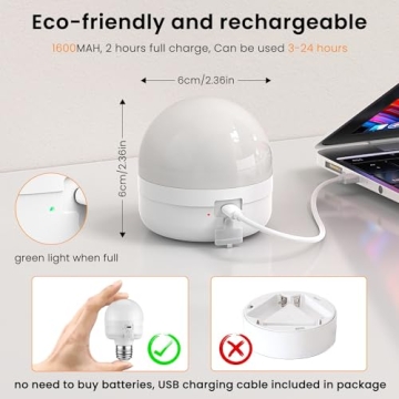 SCOPOW 2Packs E26 Rechargeable Light Bulbs with Remote Control Timer and 3 Color Temperature Magnetically Battery Operated Light Bulbs Dimmer for Non-Hardwired Detachable (5W+E26+3Colors+2PC)