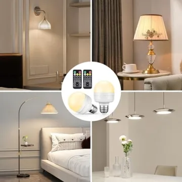 SCOPOW 2Packs E26 Rechargeable Light Bulbs with Remote Control Timer and 3 Color Temperature Magnetically Battery Operated Light Bulbs Dimmer for Non-Hardwired Detachable (5W+E26+3Colors+2PC)