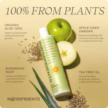 Ingreendients Non Toxic Vegan Shampoo with Organic Ingredients, Apple Cider Vinegar & Tea Tree Oil -...