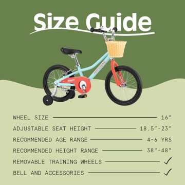 Retrospec Koda Plus Kids Bike for Boys & Girls Ages 4-6 Years - 16" Children's Bicycle, Adjustable Seat & Handlebars, Removable Training Wheels, Front Hand Brakes, Rear Coaster Brake & Safety Bell