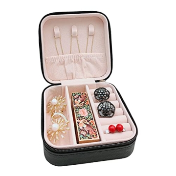 TRODANCE Mini Jewelry Travel Case,Small Travel Jewelry Organizer, Portable Jewelry Box Travel Mini Storage Organizer Portable Display Storage Box for Rings Earrings Necklaces (Black)