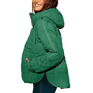 Fazortev Womens Oversized Puffer Jacket Quilted Dolman Hoodies Pullover Long Sleeve Lightweight Warm Tops Coat