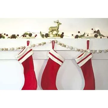 Orchid & Ivy 8 Foot Ivory and Cream Wool Felt Ball Pom Pom Garland with Gold Wood Beads - Vintage Christmas Tree Decor Holiday Party Banner Decoration for Wall, Crafts, Kids Room