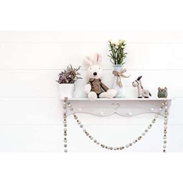 Orchid & Ivy 8 Foot Ivory and Cream Wool Felt Ball Pom Pom Garland with Gold Wood Beads - Vintage Christmas Tree Decor Holiday Party Banner Decoration for Wall, Crafts, Kids Room