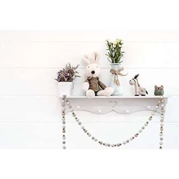 Orchid & Ivy 8 Foot Ivory and Cream Wool Felt Ball Pom Pom Garland with Gold Wood Beads - Vintage Christmas Tree Decor Holiday Party Banner Decoration for Wall, Crafts, Kids Room