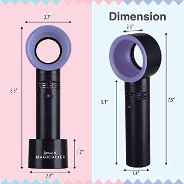 Lyon Lash Portable USB Rechargeable Bladeless Mini Fan/Air Conditioning Blower/Handheld Cooling Dryer, Essential Eyelash Extension Supplies, Dries Eyelash Extensions Glue/Adhesive Rapidly (Black)