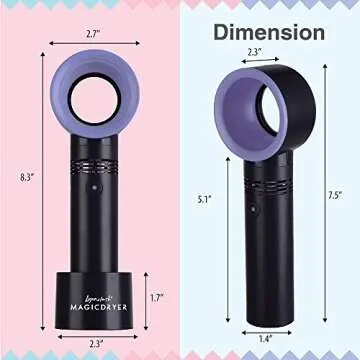 Lyon Lash Portable USB Rechargeable Bladeless Mini Fan/Air Conditioning Blower/Handheld Cooling Dryer, Essential Eyelash Extension Supplies, Dries Eyelash Extensions Glue/Adhesive Rapidly (Black)