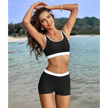 KerryKreey 2 Piece Sporty Color Block High Waisted Swimsuit