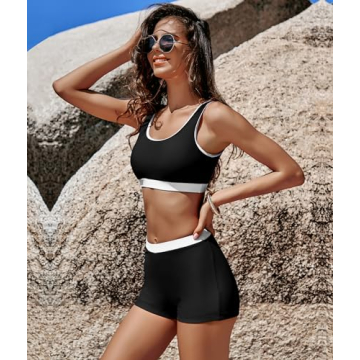 KerryKreey 2 Piece Sporty Color Block High Waisted Swimsuit