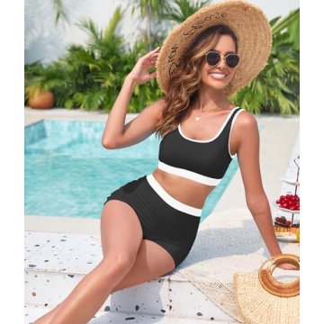 KerryKreey 2 Piece Sporty Color Block High Waisted Swimsuit