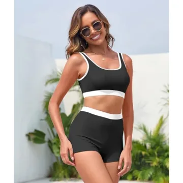 KerryKreey 2 Piece Sporty Color Block High Waisted Swimsuit