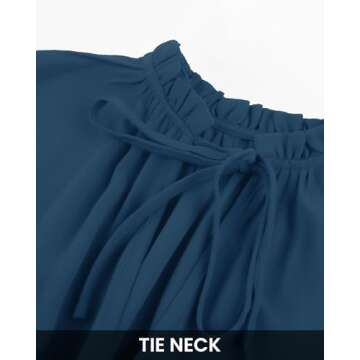 BTFBM Women Casual Summer Fall Dresses Tie V Neck Long Sleeve High Waist Ruffle Tiered A Line Swing Tunic Mini Dress(Long Sleeve Dark Blue, Large)