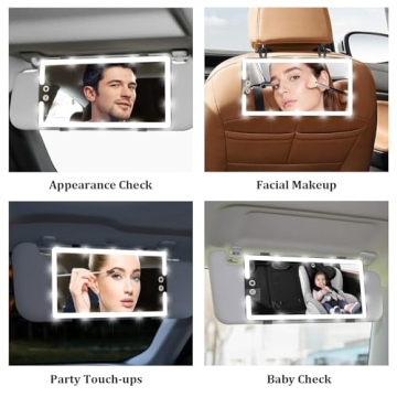 saiggnyy Led Car Sun Visor Vanity Mirror, Upgraded Car Mirror with Lights,Large Dimmable Light up Vanity Makeup Mirror for Car,Rechargeable Universal Rear View Mirror for Car Visor