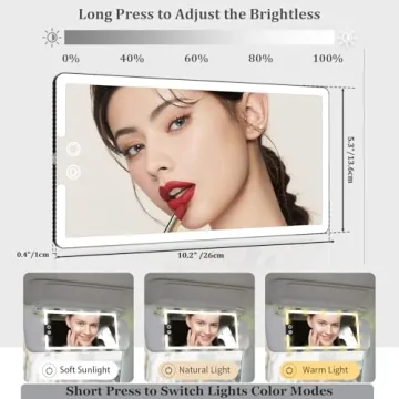 saiggnyy Led Car Sun Visor Vanity Mirror, Upgraded Car Mirror with Lights,Large Dimmable Light up Vanity Makeup Mirror for Car,Rechargeable Universal Rear View Mirror for Car Visor