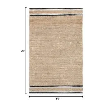 SAFAVIEH Natural Fiber Collection Area Rug - 5' x 8', Natural & Black, Handmade Farmhouse Boho Coast...