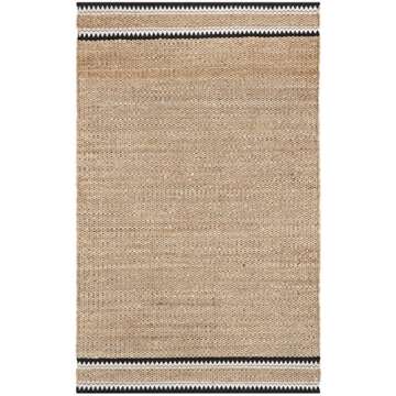SAFAVIEH Natural Fiber Collection Area Rug - 5' x 8', Natural & Black, Handmade Farmhouse Boho Coastal Rustic Jute, Ideal for High Traffic Areas in Living Room, Bedroom (NF874B)