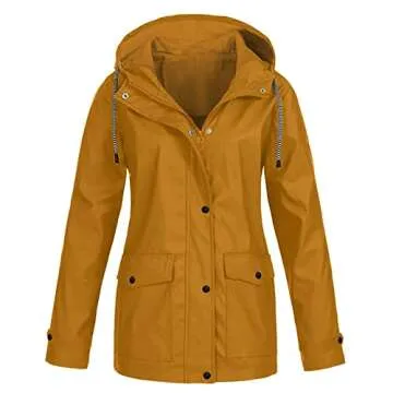 Generic Raincoat for Women 2024 Fall Lightweight Waterproof Raincoat Hiking Windbreaker Striped Climbing Outdoor Hooded Trench Coats Oversized Travel Jacket（F-Khaki，Large）