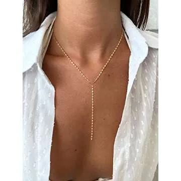 Foxgirl Dainty Long Gold Necklaces for Women - Trendy Lariat Y Necklace