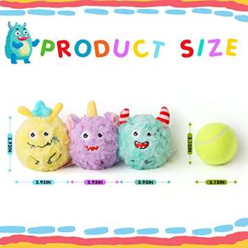 DKING 3-Pack Plush Squeaky Dog Balls for Small Dogs