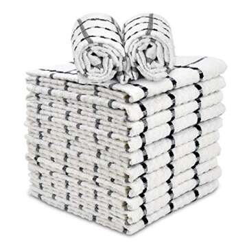 TALVANIA Kitchen Dish Towels, 100% Cotton Dobby Weave Terry Towel Set, 12 Pack Soft and Absorbent Mu...